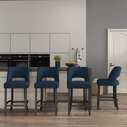 VKNOW Bar Stools Set of 4, 26" Upholstered Counter Height Bar Stools | Modern Counter Stools with Black Rubberwood Legs for Kitchen Island Dining Room Bar, Blue-Black Legs - color: Blue-black Legs, size: Set of 4