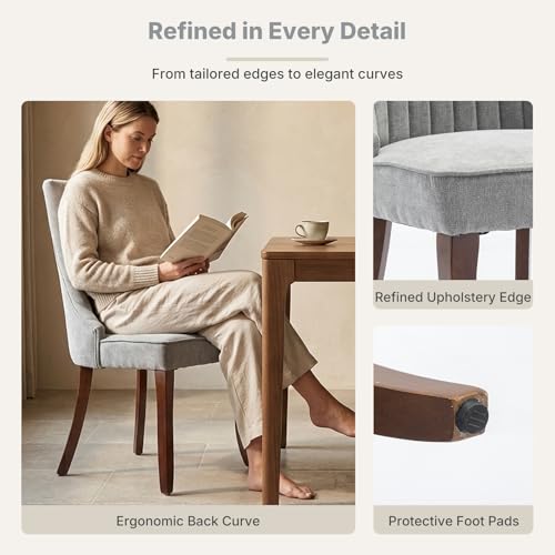 Upholstered Dining Chairs Set of 2, High Back Side Chairs for Kitchen and Dining Room, Mid-Century Modern Fabric Seating with Solid Wood Legs, Grey - color: Grey, size: Set of 2