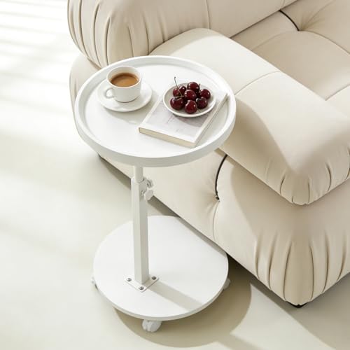 C Table End Table Adjustable Height, Couch Tables That slide under for Small Spaces, 360°Swivel TV Tray Table, C Shaped Side Tables Living Room and Bedroom for Sofa, Bed, Chair, Snack (White Color) - color: White