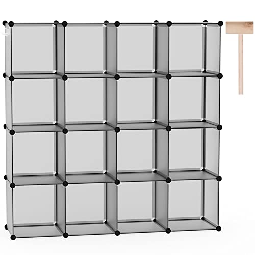 C&AHOME 16 Cube Storage Organizer Cube Shelves Units Storage Cubes, Grey | Plastic DIY Closet Organizer, Stackble Modular Closet Storage Shelves Ideal for Home, Bedroom, 48.4" L × 12.4" W × 48.4" H - color: Grey