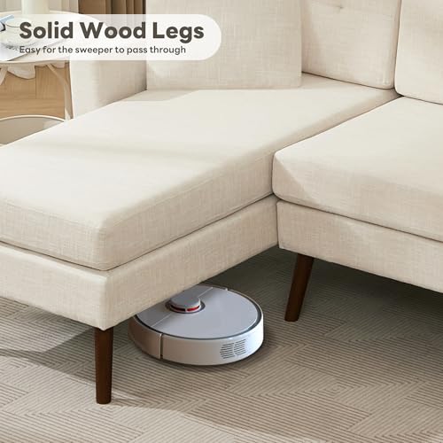 Tbfit L Shaped Couch Sofa, 80" W Mid-Century Modern Sectional Couches, 3 Seater Sofas with Wide Chaise Lounge, Button Tufted Upholstered Sectional Sofa for Living Room, Bedroom, Beige - color: Beige, size: 80" L-shape