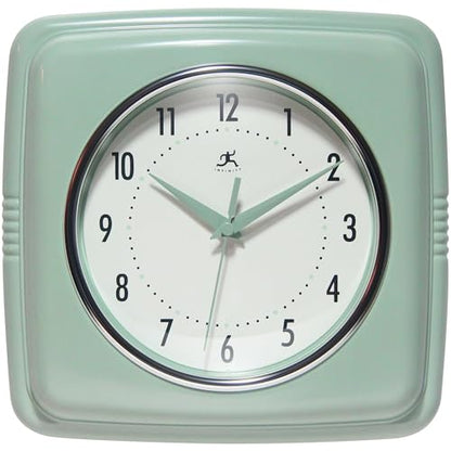 Infinity Instruments Square Retro Wall Clock, Sage Green, 9.25" - color: Sage Green
