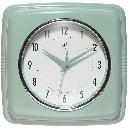 Infinity Instruments Square Retro Wall Clock, Sage Green, 9.25" - color: Sage Green