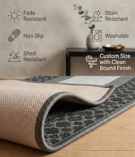 Custom Size Hallway Runner Rug Grey Color 31 inch Wide Select Your Length Non-Slip (Skid Resistance) Rubber Backing 6 feet x 31 inch - color: Chain Grey, size: 2'7" x 6' (Runner)