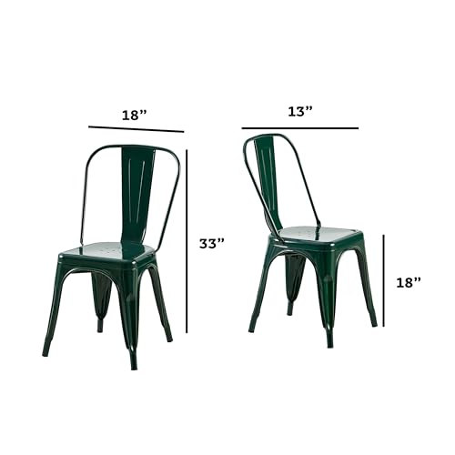 AC Pacific 18 Inch Seat Height Industrial Metal Dining Chairs, Stackable Kitchen or Bar Seat, Durable Modern Design, Versatile Accent Furniture, Set of 2, Dark Green - color: Dark Green, size: Set of 2