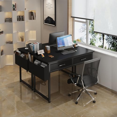 DLisiting Computer Desk with Fabric Drawers for Home Office Bedroom, 40 Inch Small Gaming Desk with 2 Drawers, Study Writing Table PC Desks, Black - color: Black, size: 39.4"