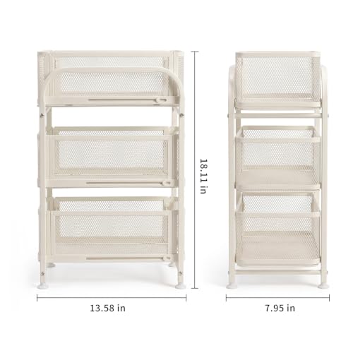 3 Tier Under Sink Organizer, Pull Out Cabinet Storage Organizer with Sliding Mesh Drawers, Heavy Duty Metal Under Sink Storage for Kitchen, Bathroom, Cabinet, Small Space, White, 1 Pack