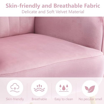 GDFStudio 25" Velvet Accent Chair with Arms and Back, Modern Shell-Shaped Upholstered Barrel Chairs, Small Comfy Reading Chair Lounge Chairs with Solid Legs for Living Room Bedroom Office Cafe, Pink - color: Pink