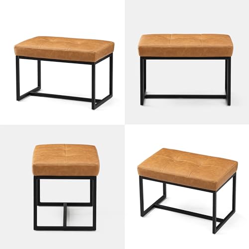 Glitzhome Ottoman Bench, Modern PU Leather Vanity Stools Chairs with Metal Frame, Makeup Stool Padded Foot Rest Stool for Living Room Vanity, Entryway, Bathroom,Light Brown - color: Light Brown