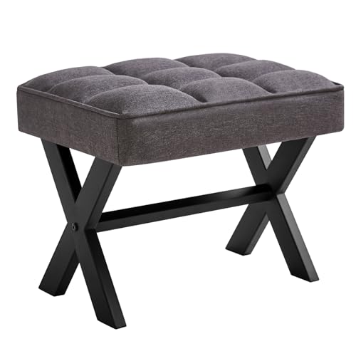 IBUYKE Small 12" H Footrest, Square Linen Step Stool, Dark Gray WBD011G | Foot Stool Metal X-Leg Multi-Use Small Side Table Living Room Bedroom Entryway Office - color: Dark Grey, size: 12.2"-Linen