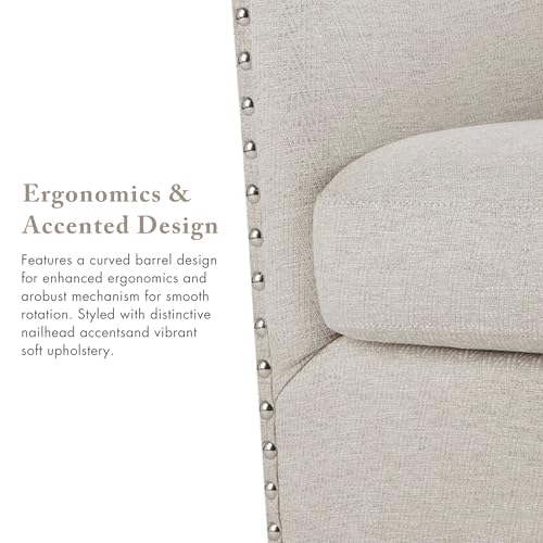 Madison Park Swivel Barrel Accent Chair, Upholstered Curved Back with 7-Inch Thick Woven Cushion, 360° Swivel, Nailhead Trim, Comfy Chair for Living Room, Bedroom, Office, 28" Wide, Neutral, Tyler - color: Natural Multi