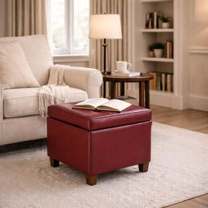 HomePop 18" Leatherette Tufted Square Storage Ottoman - Red - color: Red