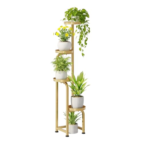 Bamworld Corner Plant Stand Indoor Outdoor Tall Metal Flower Pot Stands | 4 Tier Gold Heavy Duty Plant Shelf for Patio Garden Balcony Living Room Bedroom(Patent Design) - color: Glossy Gold, style: Spiral 4Tier