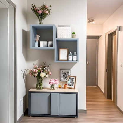 Cube Floating Shelves Set2, Display Shelves Wall Mount 7.75" D x 12.5" W x 12.5" H, (Greylish Blue, Square 2 Cubes) - color: Greylish Blue, size: Square-Set2