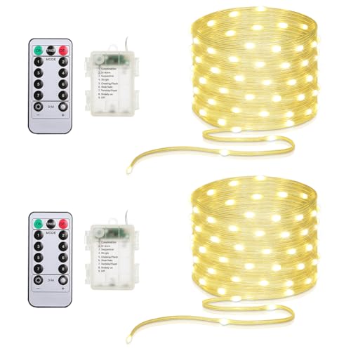 16.5ft Battery Operated String Lights (2 Pack), 50 LED Fairy String Lights Battery Powered with Remote & Timer for Indoor Outdoor Christmas Trees Wreath Decoration Bedroom Patio - Warm White - color: Clear Wire - Warm White