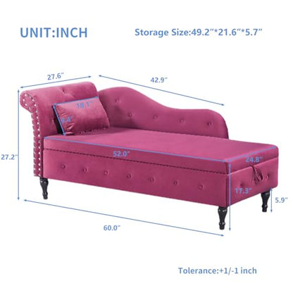 60" Modern Velvet Chaise Lounge Indoor,Upholstered Lounge Chair with Left Armrest and Lumbar Pillow, Button Tufted Lounge Sofa for Living Room Bedroom Office,Mini Chaise Longue Sofa (Burgundy) - color: Burgundy