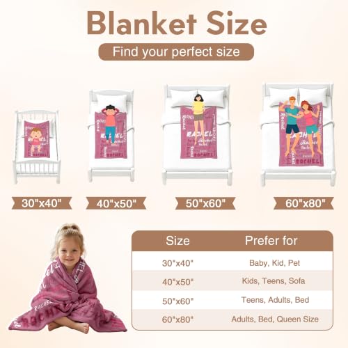 Personalized Blanket with Name, Custom Name Blanket Gifts for Kids Adults Boys Girls Teen, Soft Customized Fleece Flannel Throw for Bedroom Living Room, Birthday Christmas - color: Raspberry