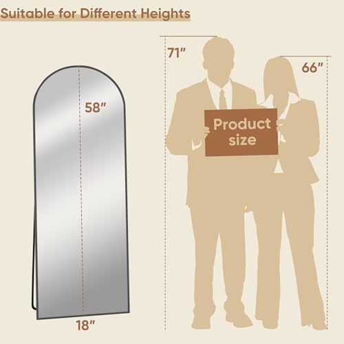 58"x18" Arched Full Length Mirror, Standing Floor Mirror, Black | Aluminum Frame Full Body Mirror, HD Shatterproof Tempered Glass, Lean/Stand/Wall Mounted for Bedroom, Closet & Dressing Room - color: Black, size: 58"L x 18"W