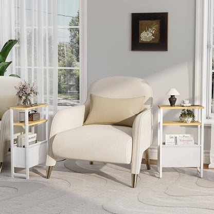 Narrow Side Table, Slim End Table with Magazine Rack, Skinny Bedside Table for Small Spaces, 3 Tier Sofa Couch Table Nightstand for Living Room, Bedroom, Natural LET503Y - color: Natural, style: No Charging Station