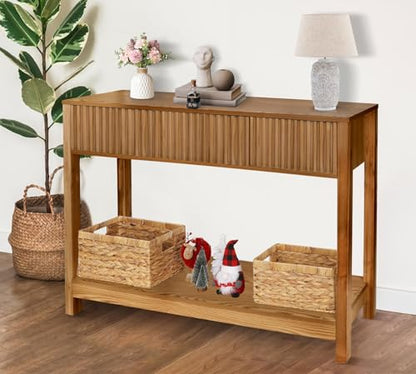 Fluted Console Table with Storage, 48" Long Entryway Slim Sofa Table Behind Couch Entry Tables, Narrow Wood Hallway Modern Living Room Couch Foyer Entrance Tables Brown - color: Brown-4 Legs