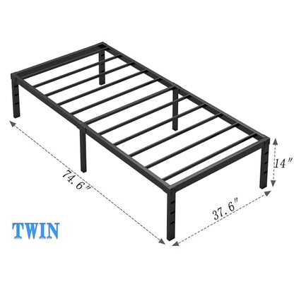 NEW JETO Metal Bed Frame,Twin Size Bed Frame with Storage Space,14 Inch | Heavy Duty Sturdy Mattress Foundation,Easy Assembly,No Box Spring Needed, Black - size: Twin, style: 14 Inch