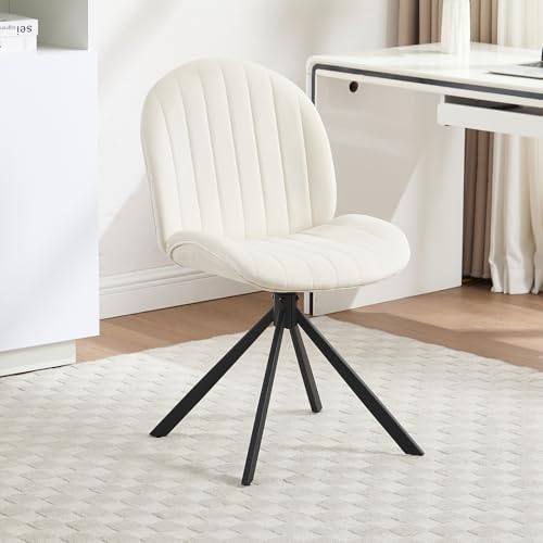 Velvet Swivel Office Chair No Wheels, Small Comfy Mid Century Armless Desk Chair, Cute Swivel Vanity Chair No Wheels for Small Spaces, Bedroom,Living Room,Home Office, Cream - color: Cream-velvet