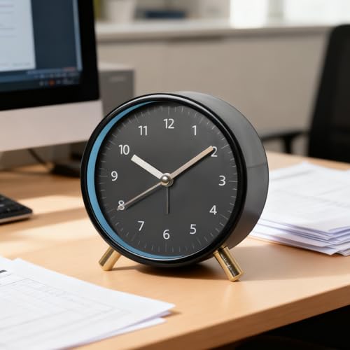 Yosoo Night Light Table Clock Modern Silent Bedside Desk Clock for Bedroom Alarm, Minimalist Design, Anti Impact, Scratch Proof, Easy to, Long Lifespan, (Black Round (with Alarm +Night Light))