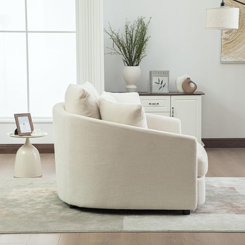 KEIKI 56" Oversized Chenille Single Sofa Chair with 5 Removable Pillows and High Density Foam Cushions, Modern 1-Seater Slipcoved Barrel Lounger Chair, Easy Assembly, for Living Room, Apartment, Beige - color: Beige