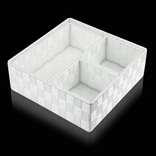 Posprica Woven Storage Box Cube Basket Bin Container Tote Organizer Divider for Drawer,Closet,Shelf, Dresser (White) - color: White