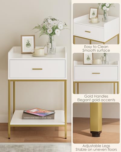 Masupu Nightstand, 3-Tier Modern Bedside Night Stand with Storage Drawer and Shelf, Large End Side Table for Bedroom, Living Room, White - color: Extra Large White