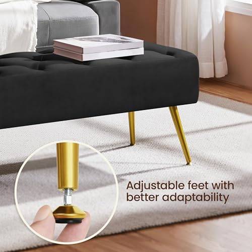 Yaheetech 45in Upholstered Velvet Ottoman Bench Seat with Gold Legs, Black | Tufted Upholstered Bench Seat, Bed Bench with Tapered Gold Metal Legs, Sized for Window Seat Entryway Living Room - color: Black