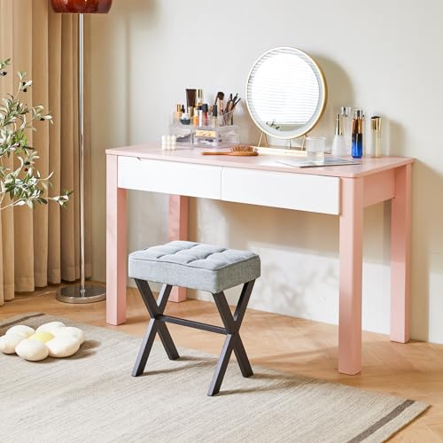 IBUYKE Square Makeup Stool with X-Leg, Linen Vanity Chair, Blue Gray LG-70L | Footrest Ottoman Seat Multi-Use Small Side Table Bedroom Living Room - color: Blue Grey, size: 17.72"-Linen