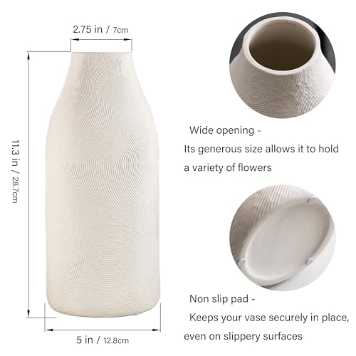 Large Textured Vase, Boho Ceramic Vase for Modern Farmhouse Home Decor, Pottery Vases for Flowers, Pampas Grass, Rustic Decorative Vase, Clay Vase Centerpieces for Dining Table - color: Large Single