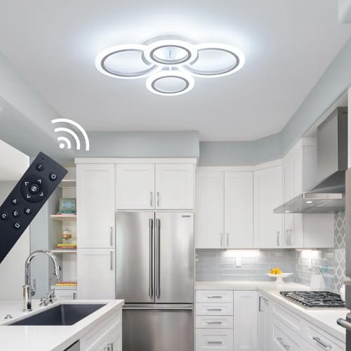 Shine LUEST 34W LED Ceiling Light with Remote, 3000-6000K Dimmable Modern Flush Mount Ceiling Lighting Fixture White 4 Rings Round Chandelier Ceiling Lamp for Small Room, Bedroom - color: White, 4 Rings