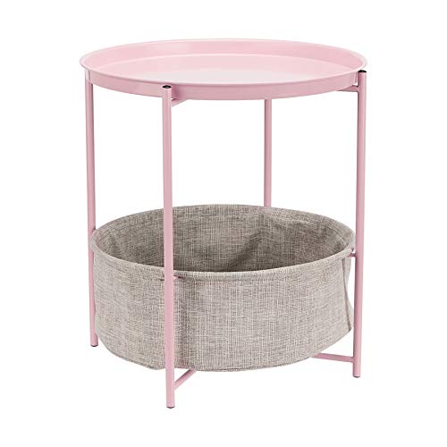 Amazon Basics Round End Table with Storage Bin, Easy Assembly, Bedroom Accent Table, 17.7" D x 17.7" W x 18.9" H, Dusty Pink | Side Table - color: Dusty Pink