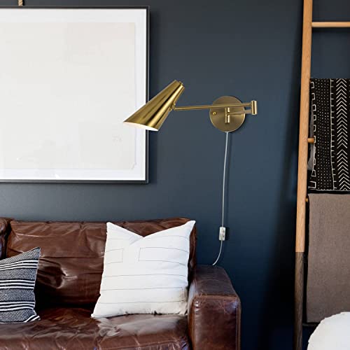 Plug in Wall Sconce Set of 2, Brass Swing Arms Wall Light Plug-in Wall Lamp for Bedroom Living Room Wall Lamp - color: A-Gold-2 Pack