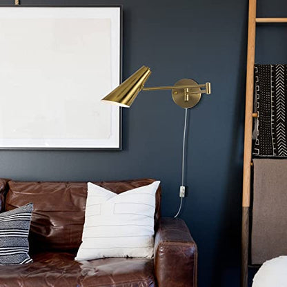 Plug in Wall Sconce Set of 2, Brass Swing Arms Wall Light Plug-in Wall Lamp for Bedroom Living Room Wall Lamp - color: A-Gold-2 Pack