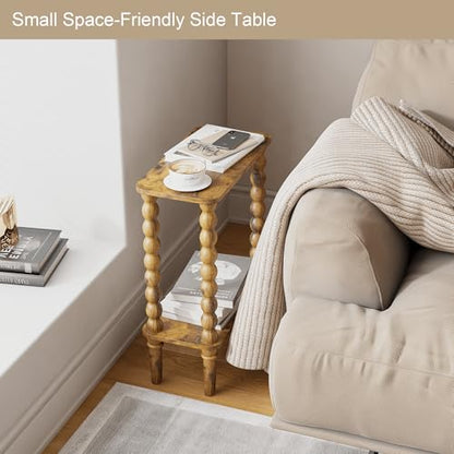 Veegle Narrow Side Table, Small End Table with Storage Shelf, 2-Tier Small Coffee Tables for Living Room, Bedroom, Narrow Spaces (Rustic Brown) - color: Rustic Brown-2 Tier Shelf