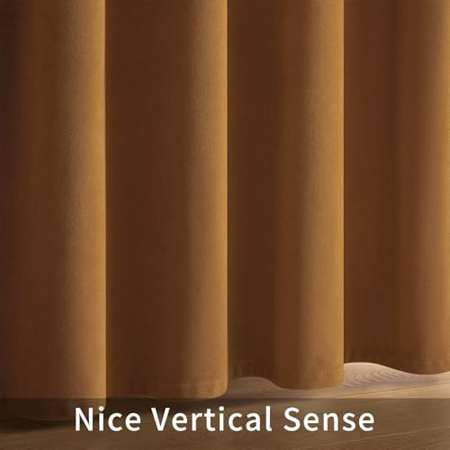 Joydeco Camel Brown Velvet Curtains 63 inch Length 2 Panels, Luxury Blackout Rod Pocket Thermal Insulated Window Curtains, Super Soft Room Darkening Drapes for Living Room Bedroom,W52 x L63 inches - color: Rod Pocket | Camel Brown, size: 52"W x 63"L (Pack