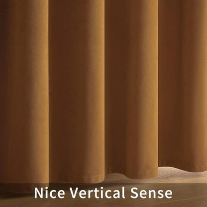 Joydeco Camel Brown Velvet Curtains 63 inch Length 2 Panels, Luxury Blackout Rod Pocket Thermal Insulated Window Curtains, Super Soft Room Darkening Drapes for Living Room Bedroom,W52 x L63 inches - color: Rod Pocket | Camel Brown, size: 52"W x 63"L (Pack
