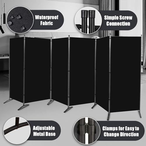 Room Divider-Folding Privacy Screens, 6 ft Partition Room Dividers Wall for Separation, Home, Office, Classroom, Studio (Black, 6 Panel) - color: Black, size: 6 Panel