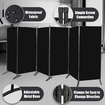 Room Divider-Folding Privacy Screens, 6 ft Partition Room Dividers Wall for Separation, Home, Office, Classroom, Studio (Black, 6 Panel) - color: Black, size: 6 Panel