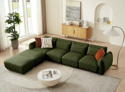 U Shaped Cloud Sectional, Convertible L Shaped Couch with Removable Ottomans,Modular Cloud Couch Sectional for Living Room(4 Set + 2 Ottomans - Green) - color: Green, size: 4set+2 Ottoman