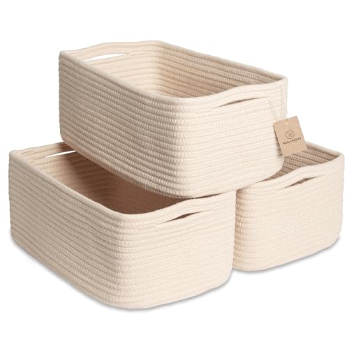 NaturalCozy 13.5”x8.5”x5.5” Storage Baskets for Shelves 3 Pack | Cotton Rope Woven Small Baskets for Organizing | Small Storage Bins for Nursery, Bathroom, Closet, Cube Shelf, Decorative, Gift - color: Beige, size: 13.5" x 8.5" x 5.5"