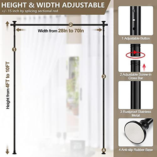 Room Divider, No Drilling Curtain Rod Wall Divider for Space Partition, Adjustable 4-10ft(H) 28-70inch(W) Heavy Duty Floor to Ceiling Tension Rod Dividers Temporary Privacy Separator Window Rods Black - color: Matte Black, size: 28-70 inch
