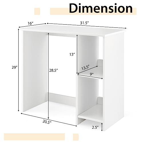 Tangkula Small White Desk with Shelves, Compact Desk for Small Space, Study Writing Table with 2 Tier Shelves, Modern Simple Style Laptop PC Table, White - color: White