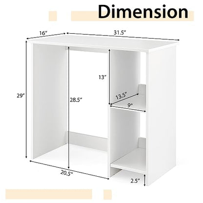 Tangkula Small White Desk with Shelves, Compact Desk for Small Space, Study Writing Table with 2 Tier Shelves, Modern Simple Style Laptop PC Table, White - color: White