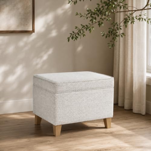 HomePop 24" Medium Storage Ottoman - Cream Chevron Woven - color: Cream Chevron Woven