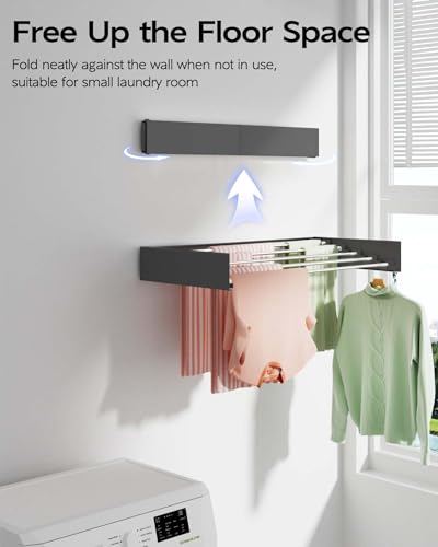 Vikaqi Wall Mounted Clothes Drying Rack 32", Foldable Wall Mount Laundry Rack Folding Indoor, Drying Rack Clothing Collapsible, Hidden Space Saver with Wall Template, 5 Rods, Black - color: Black, size: 32" Wide