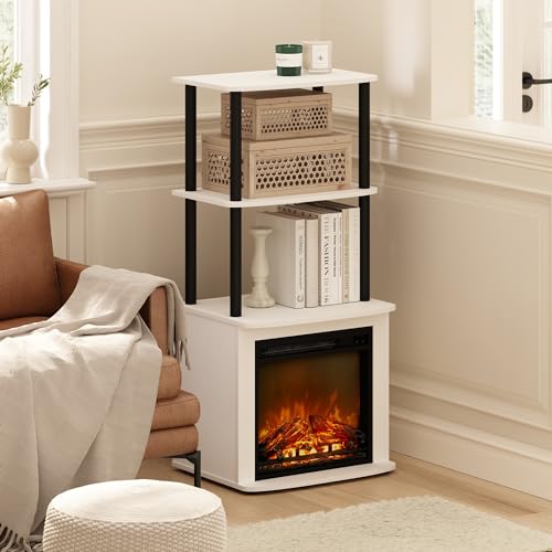Furinno Turn-N-Tube 2-Tier Tall TV Entertainment Side Table Display Rack with Fireplace Insert, Solid White/Black - color: Solid White, size: Fireplace Side Table